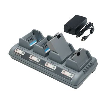 "QUAD" UK-Ladegerät - 4 Batterien für mobile Zebra-Drucker der QL-, QLn-, RW-, ZQ500- und P4T-Serie.